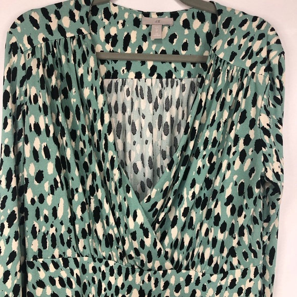 H&M Dress Paintbrush Pattern Faux Wrap Front Softly Gathered Cuffed Long Sleeve - Picture 3 of 10